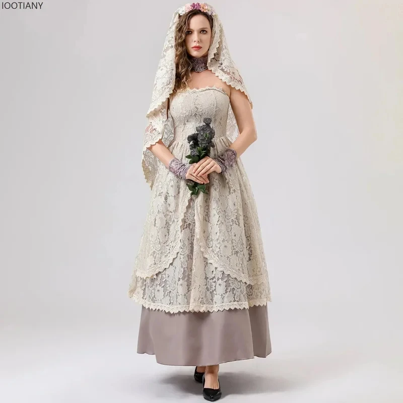 

ABC123CosplayHalloween New Medieval Women's Renaissance Retro Victorian Style Lace Dress Nightclub Stage Vampire Bride3'd,5;h.9/