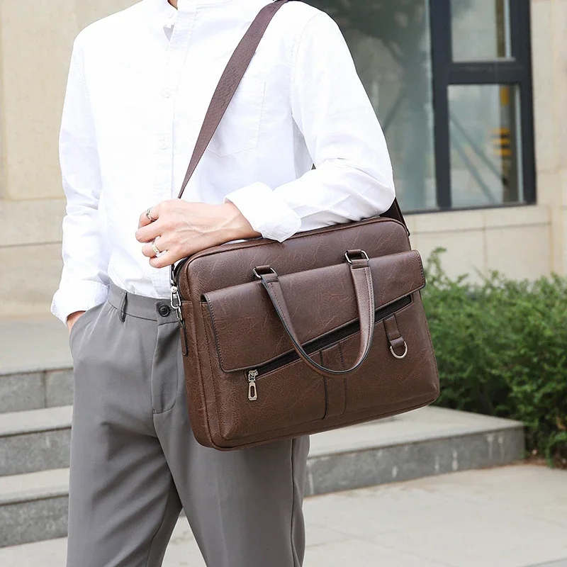 Briefcase Bag for Man PU Leather Handbag Computer Laptop Document Shoulder Business Messenger Tote Crossbody Side Bag WT136