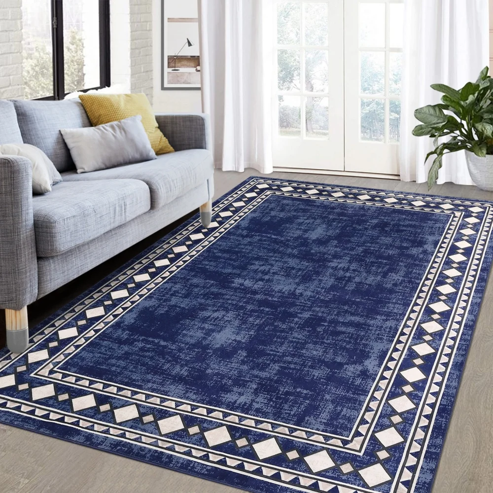 Bordered Rug 9x12ft Living Room Rug Machine Washable Rugs Large Rug Modern Solid Rug Border Stain Resistant Soft Floor Carpet