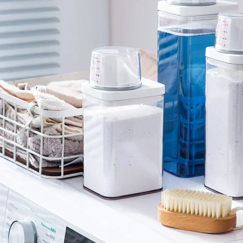 Transparent Multipurpose Storage Jar with Non-leakage Design and Measuring Cup for Laundry Powder and Detergent