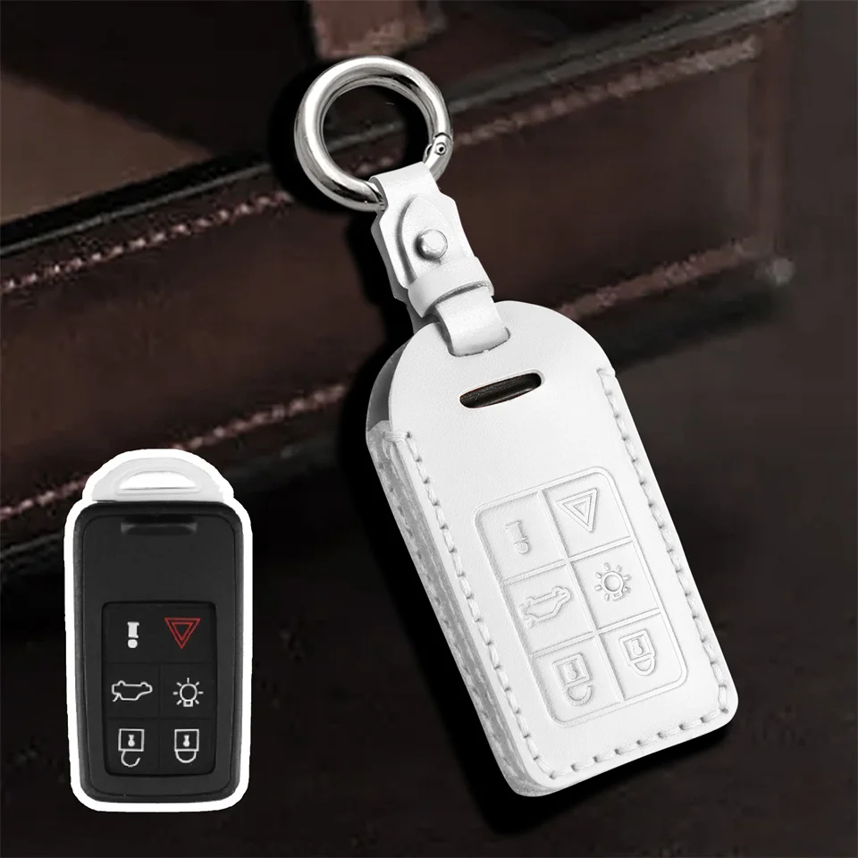 Leather Car Key Remote Cover Full Case For Volvo S60 S80 V60 XC60 XC70 S60L V40 XC90 Auto Keychain Protection Accessories Ring