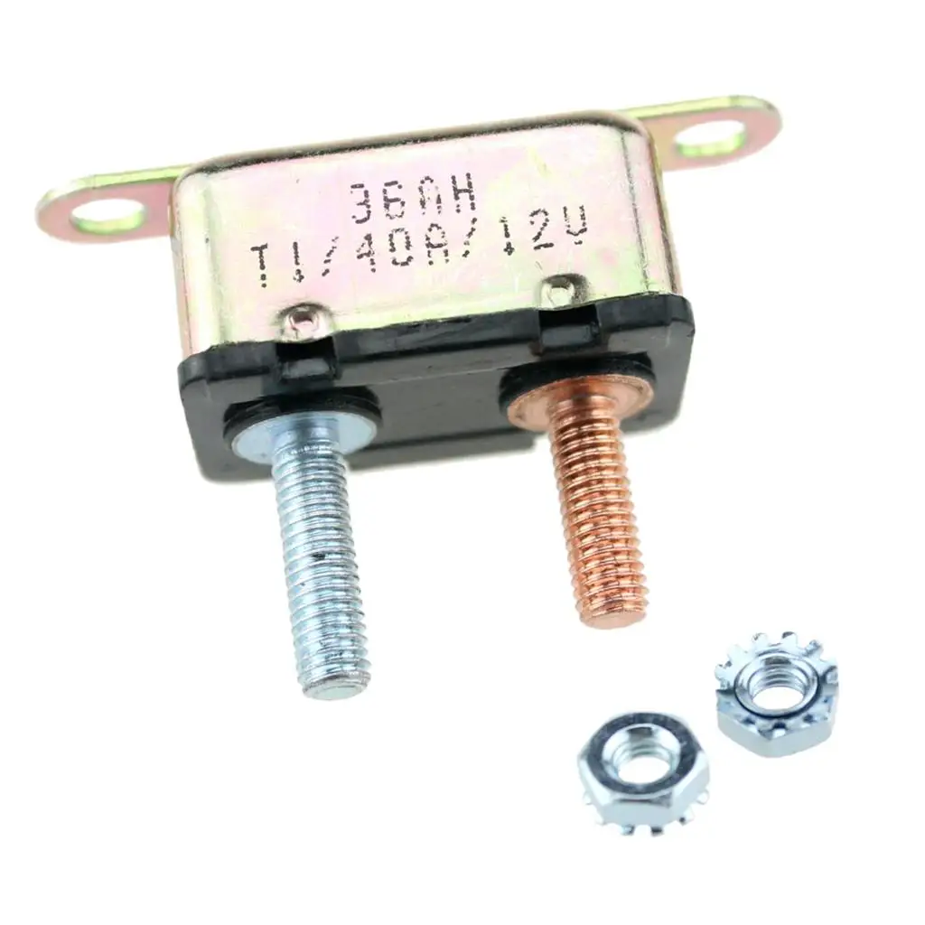 Stud Mount 12V Circuit Breaker 40A Alloy Auto Reset Protection Fuse for Vehicle RV Marine Solar Battery Applications