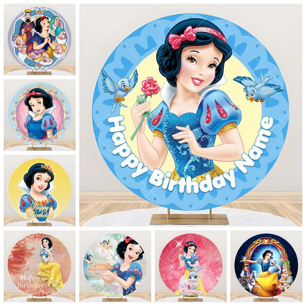 

Disney Snow White Princess Cute Girl Baby Kid Birthday Party Round Backdrop Custom Kids Room Photography Poster Decor Background