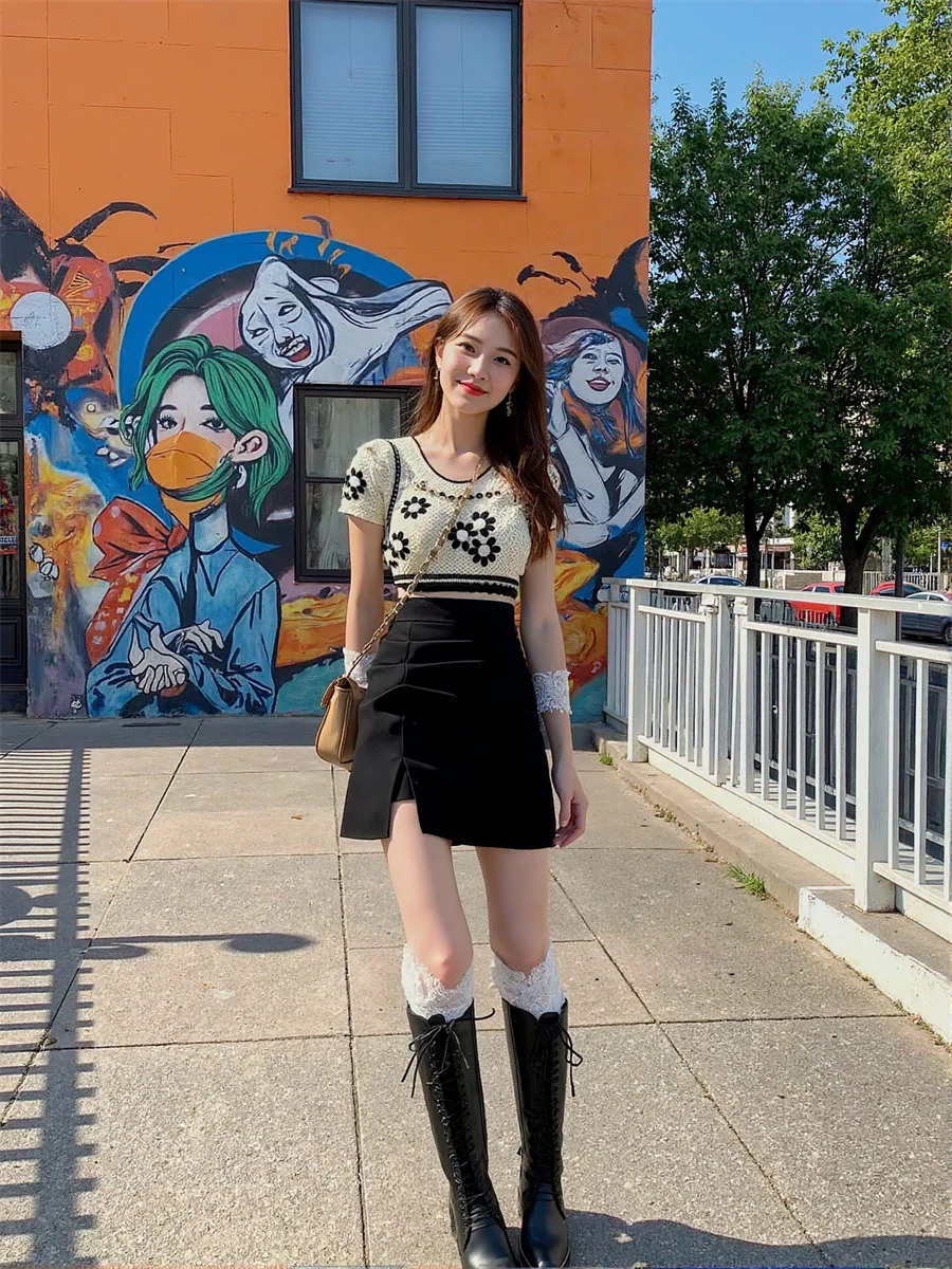 

Pleated Hem Slit White Black Skirts Womens Kawaii Cute Girls Student School Uniforms Jk Japanese College Spring Sweet Artistic