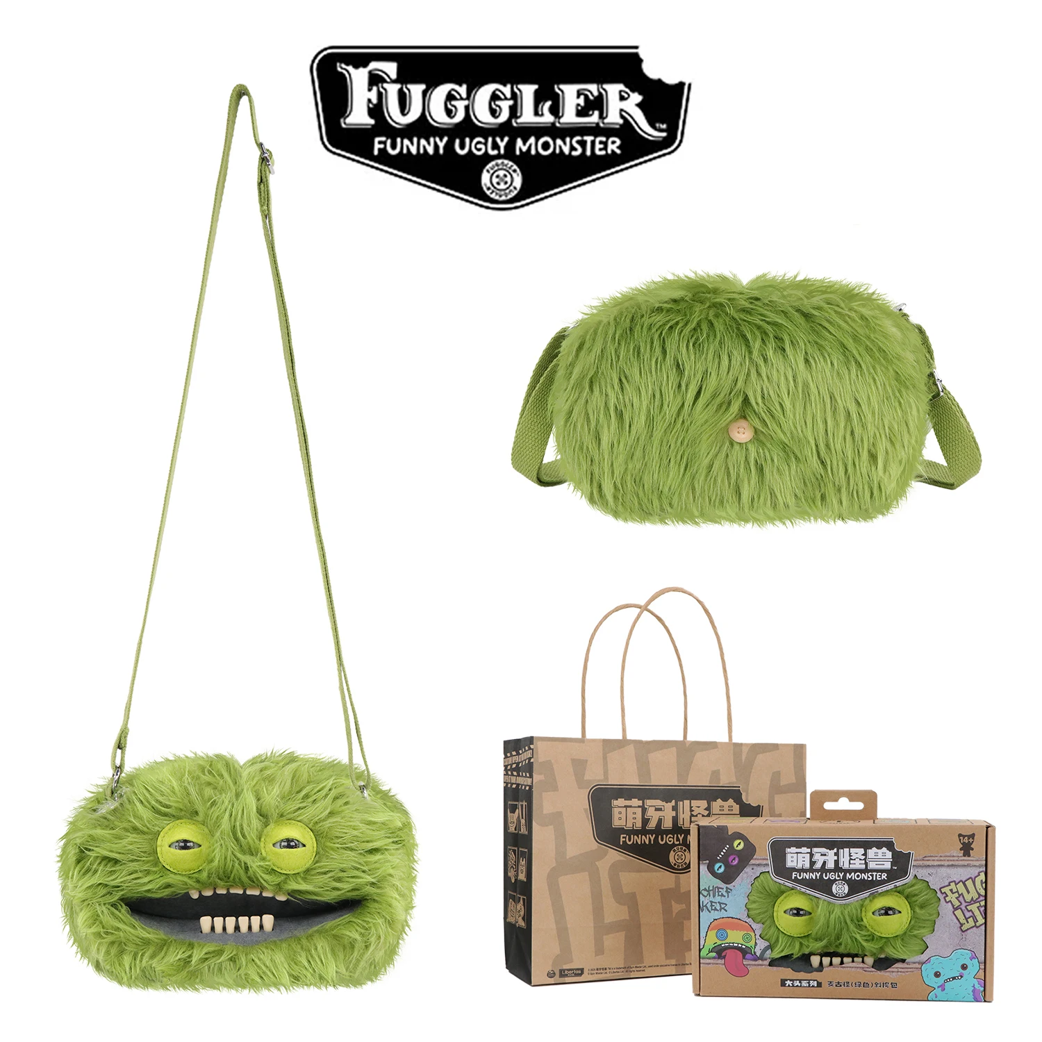 Fugglers Hässliches Zahnmonster Flauschige Umhängetaschen Niedliche Fugg Plüsch-Geldbörse Schulter-Rucksack Portemonnaie für Mädchen Jungen Cartoon-Tier 22CM