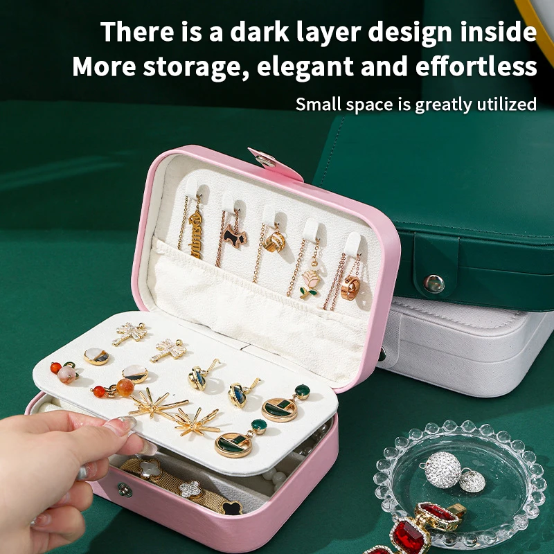 กล่องใส่เครื่องประดับหนัง PU ขนาดพกพา สำหรับผู้หญิงและเด็กผู้หญิง กล่องเก็บของขนาดเล็กแบบพกพา