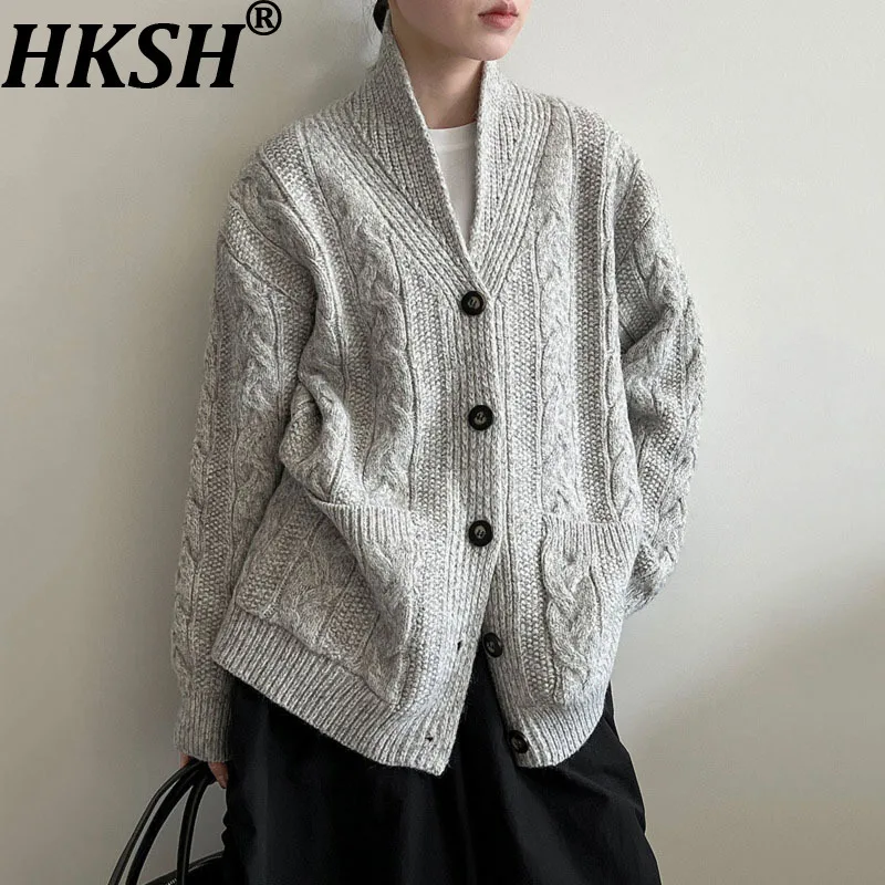 

HKSH осень-зима новый женский свитер вязаный кардиган однобортный карманы корейский повседневный элегантный прилив пальто большого размера HK12878