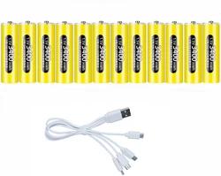 New 1.5V AA rechargeable battery 3400mWh USB rechargeable lithium battery with Type-C cable for fast charging