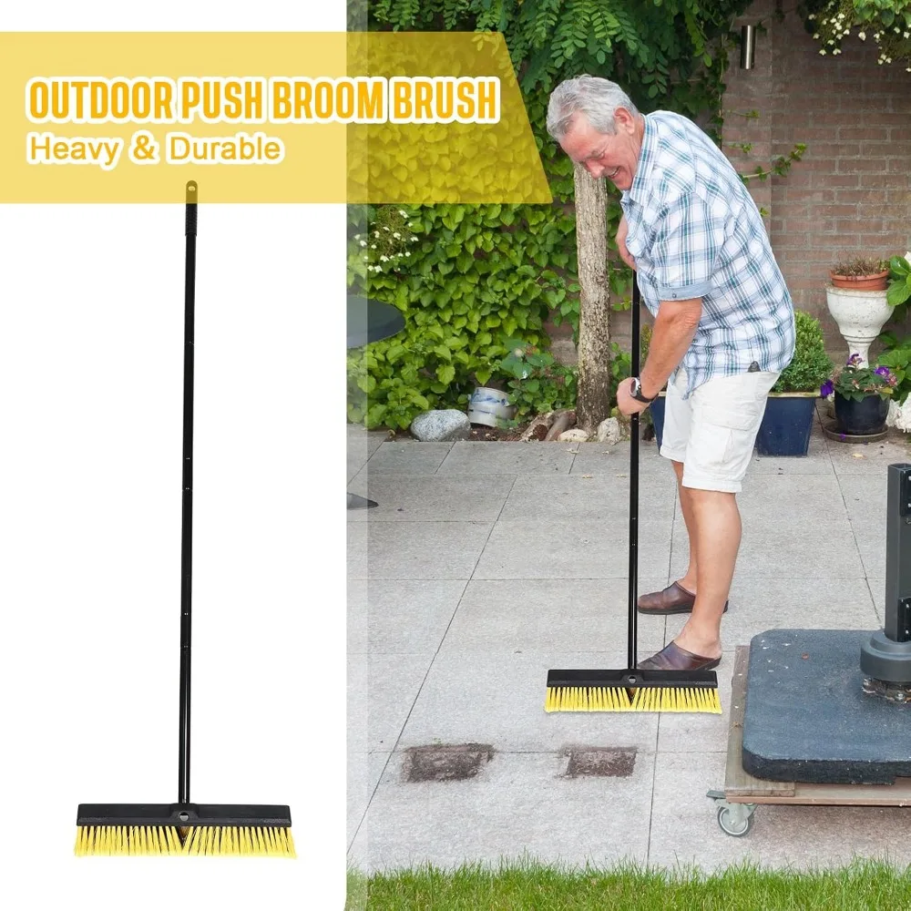 HOME - 10 Pack 18 Inches Push Broom Outdoor, Multi Surface Garden Brush Broom with Adjustable 63" Long Handle for