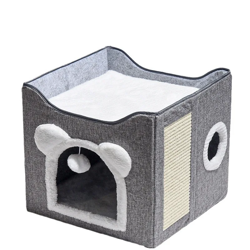 Pet Supplies Cat Nest Double Layer Foldable with Sisal Abrasion Resistant and Scratch Universal Enclosed Nest in All Seasons