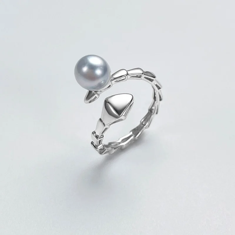 

S925 Seawater Genuine Multi Hemp-8Mm Snake-Shaped Pearl Adjustable Open Ring