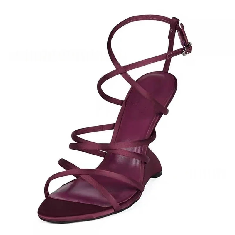 

2026 European and American Women's Summer New Round Headed Fish Mouth Shaped Sloping Heel Cross Strap Open Toe Sandals