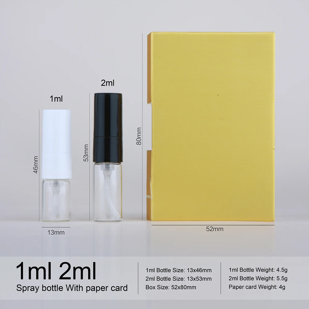 50/100Pcs 1ml 2ml Mini Vials Refillable Perfume Bottles With Paper Card Fragrance Sample Tester Bottle