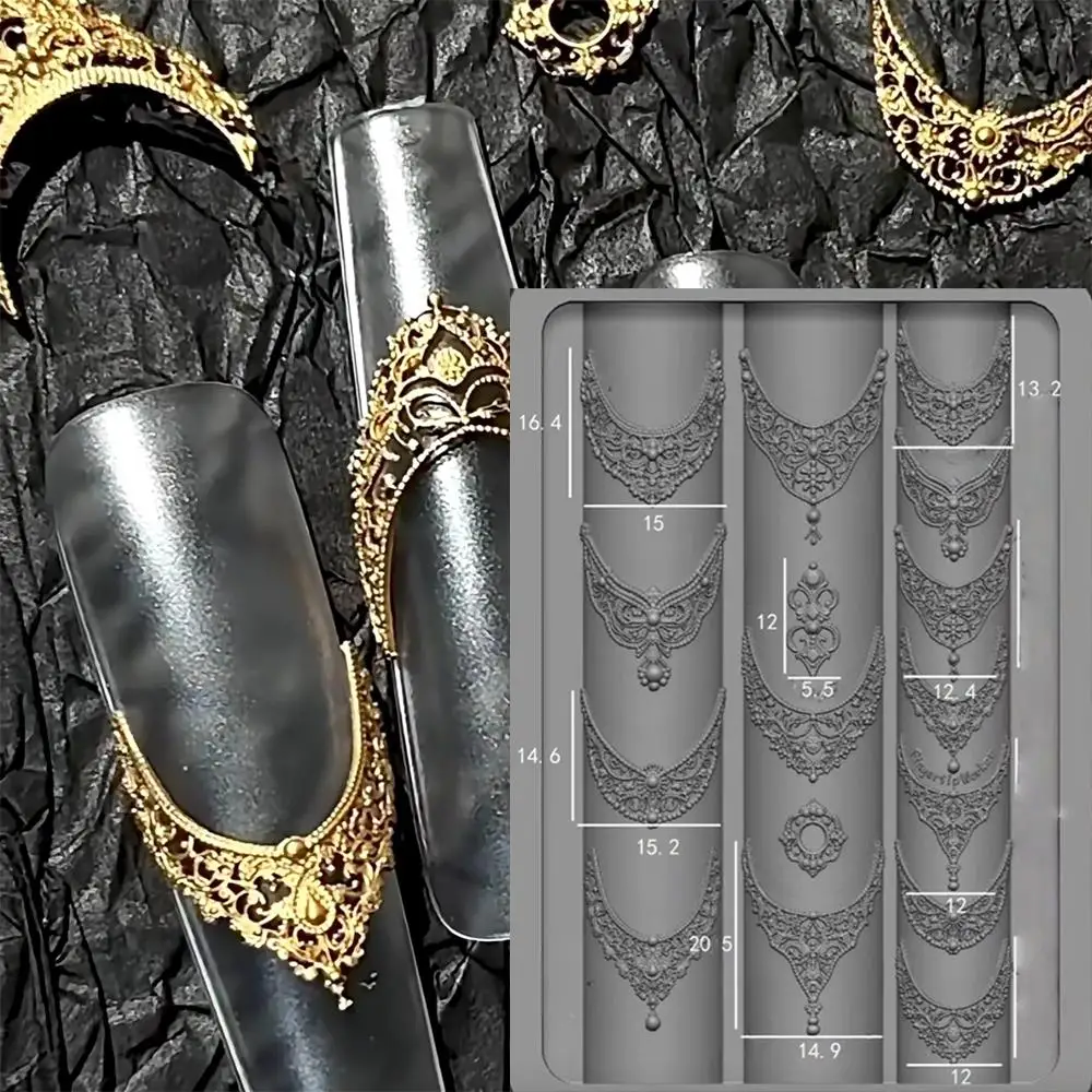 1 قطعة قلادة الفرنسية الأحجار الكريمة مسمار قالب ثلاثية الأبعاد إطار صور الباروك زهرة القلب سحر الأظافر ختم DIY بها بنفسك سيليكون قالب مانيكير #4