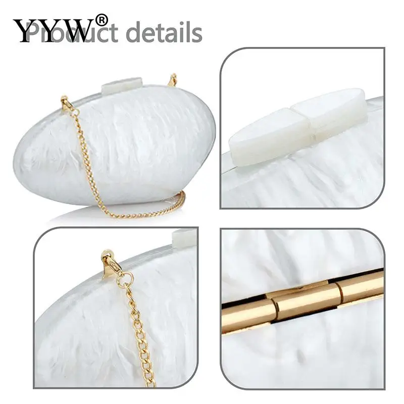 Personalized Acrylic Shell Shape Women Handbags Irregular Hard PC Women Crossbody Purses with Chain for Wedding Evening Party