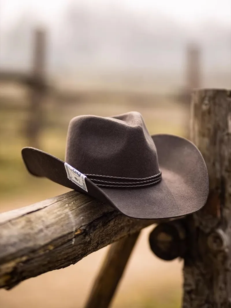 Classic Roll up 100% Wool Western Cowboy Fedora Hat for Men And Women with Tanned Leather Rope Cowgirl Hat