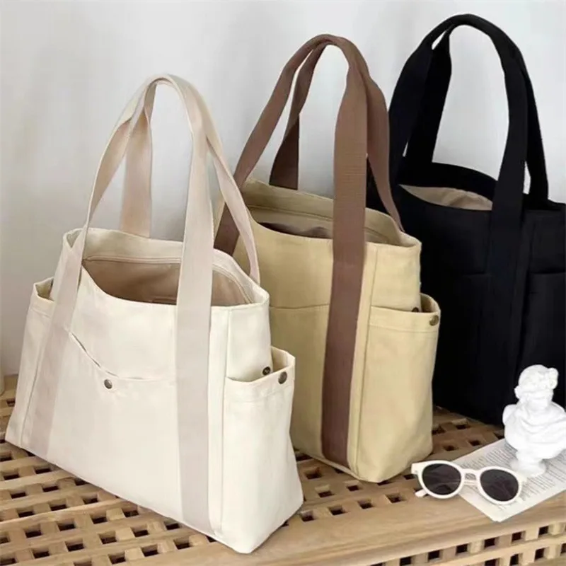 

Large Capacity Canvas Tote Bags For Work Commuting Carrying Bag College Style Student Outfit Book Shoulder Bag NEW