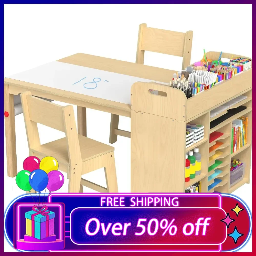 Kids Art Table and Chairs Set Craft Table with Large Storage Desk and Art Supply Organizer for Children Ages 8-12, 47