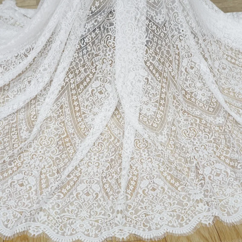 3 Yards Vintage Style Eyelash Border Soft Lace Fabric Chantilly Lace For Pajamas Wedding Robe Dress Bridal Gown Supply