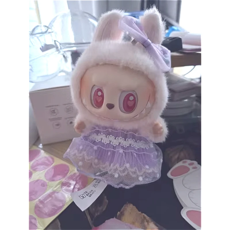 15/17cmビニール製ぬいぐるみ服 ラブブペンダント ラッキーパープルボウドレス ラブブV1/V2/V3服アクセサリー