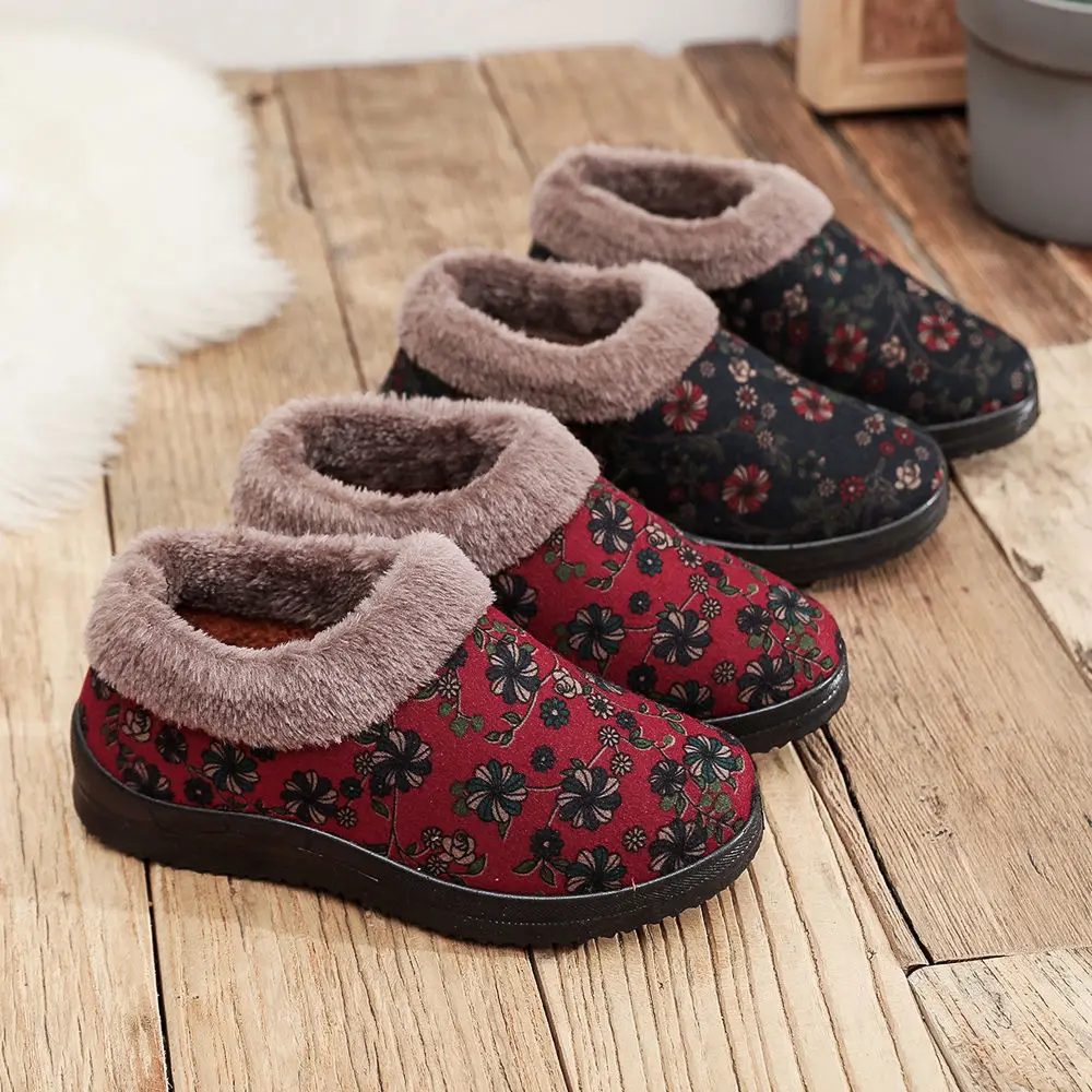 

Women's Winter Thiened Warm Anti-slip Cotton Slippers Easy-to-wear Casual oes Floral Elements Cleanfit Sle Busin Casual