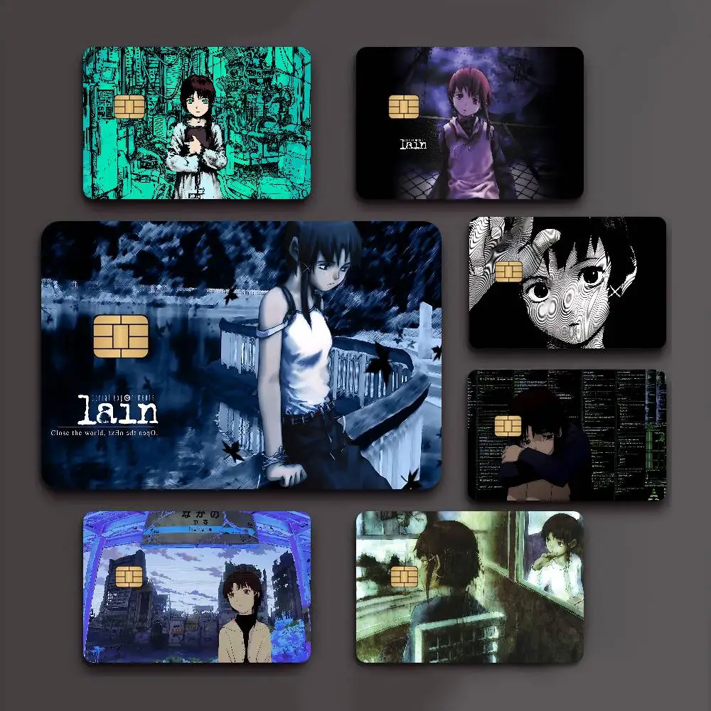 Anime S-Serial E-Experiments Horror L-Lain Cartoon Credit Card Skin Stickers for Bank Card Bus Metro Card Sticker Waterproof