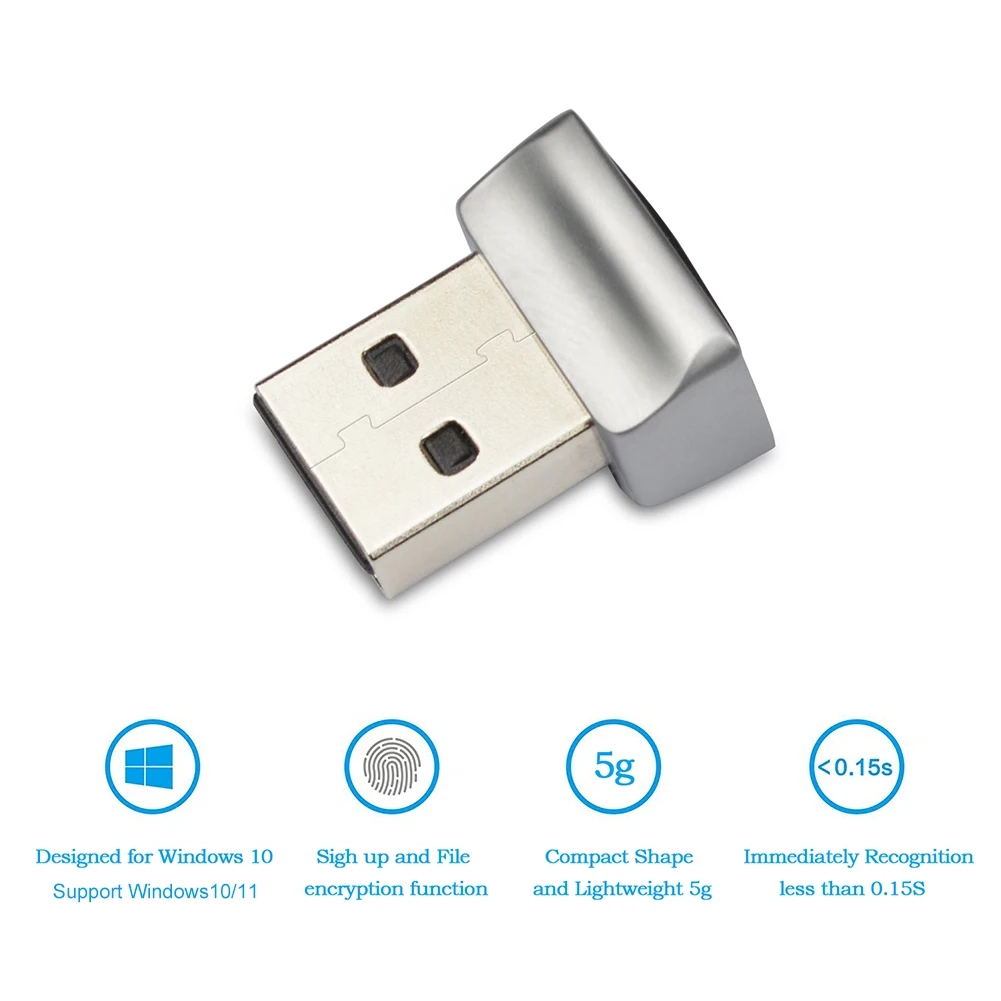 وحدة قارئ بصمات الأصابع المعدنية بدون كلمة مرور، قفل تسجيل الدخول عبر USB، وحدة قارئ بصمات الأصابع الصغيرة المحمولة، الكمبيوتر المحمول لنظام التشغيل Windows Hello