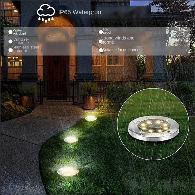 Imagem -03 - Solar Power Disk Light Jardim ao ar Livre Luz Subterrânea Deck Spotlight Enterrado Solar Led Lawn Lamp Decoração 8leds