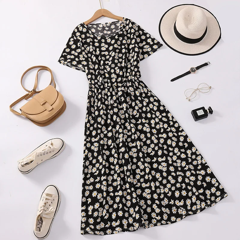 

Elegant Floral Print Midi Dress Women's Summer New Style Slimming Waist Casual Loose Fit Long Sleeve Breathable Mom Clothes