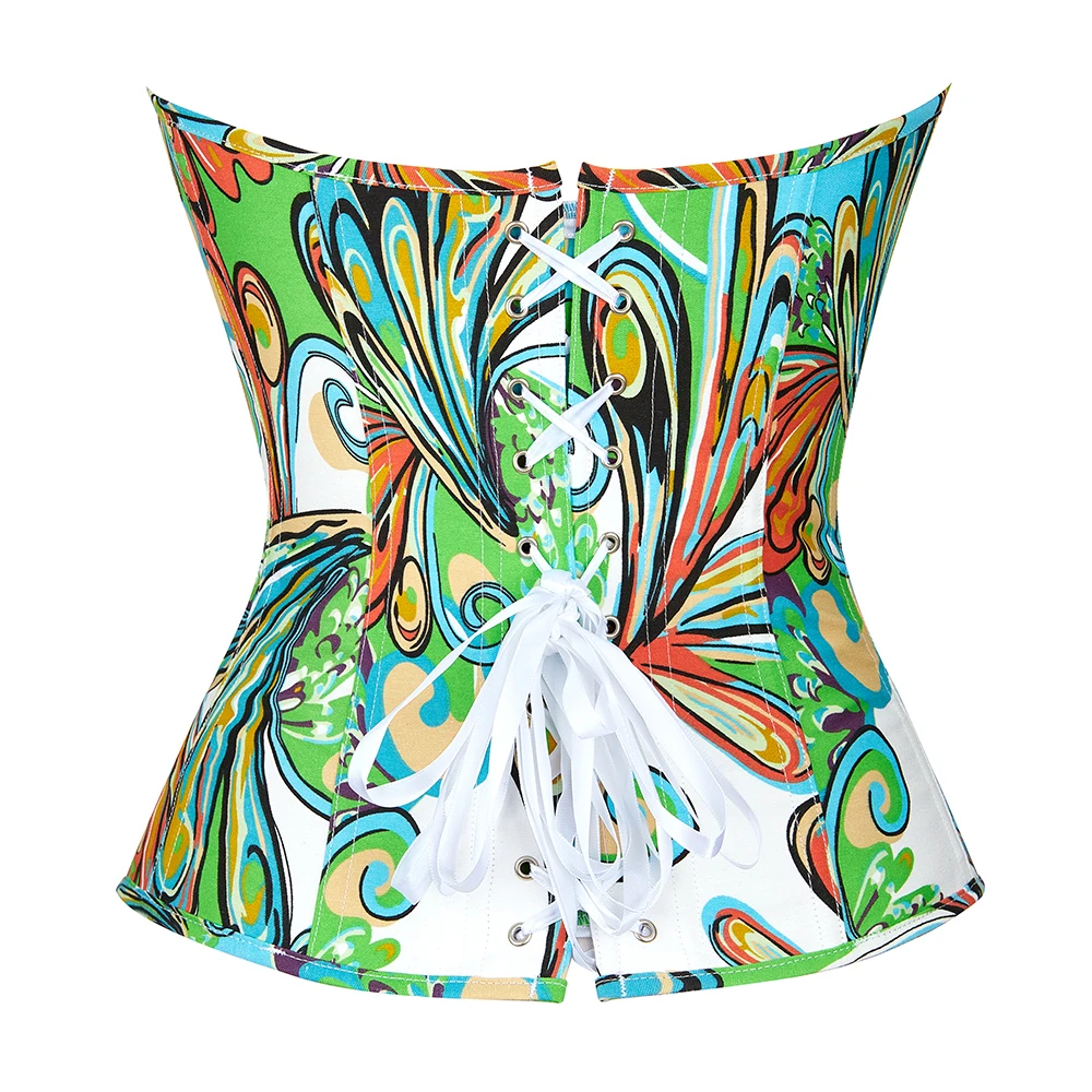 Butterfly Print Overbust Corset Vintage Korsett Chest Binder Waist Bustier Top Basques