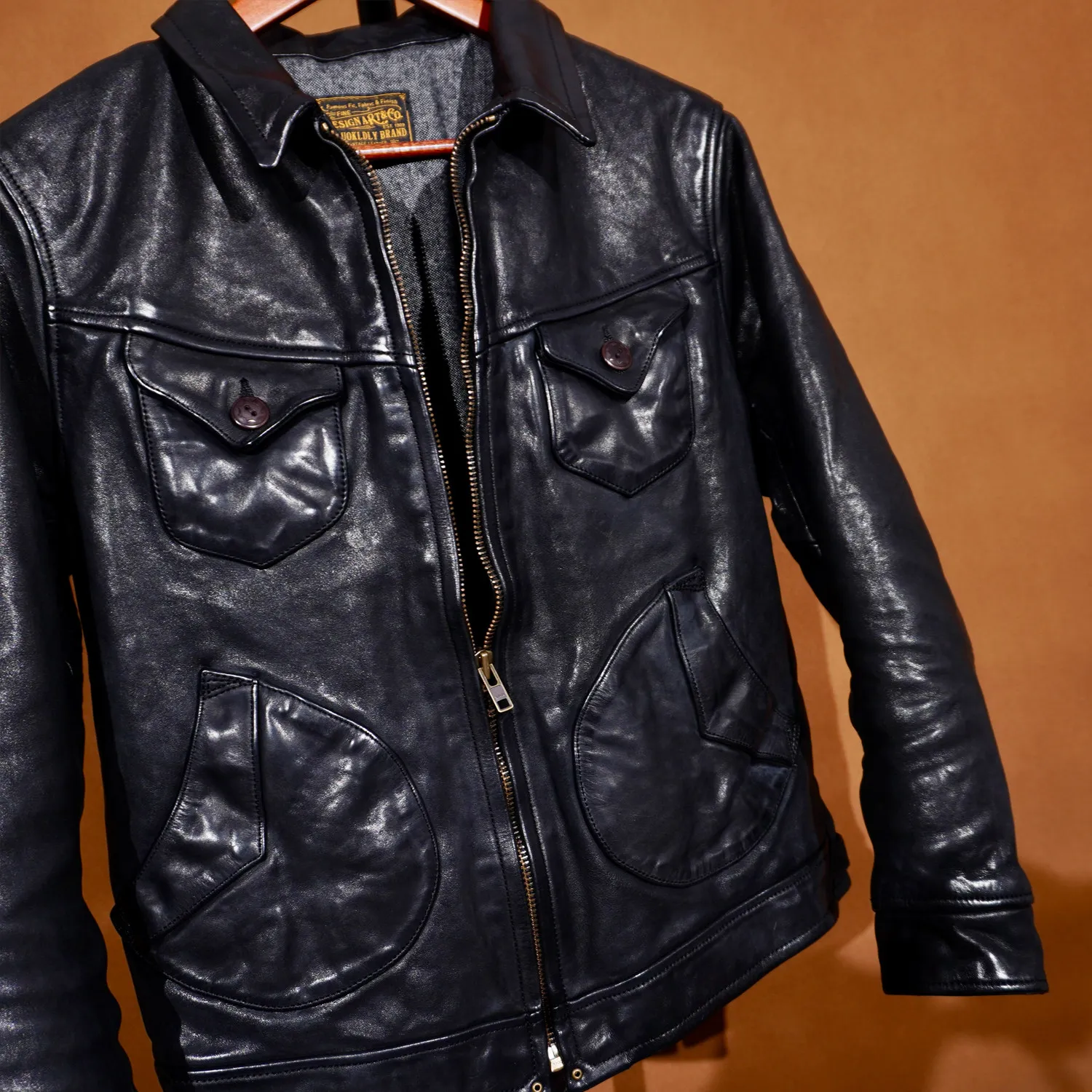 1.6MM Heavy Wash Full Vegetable Tanned Horse Leather Mendoza Locomotive Vintage Jacket