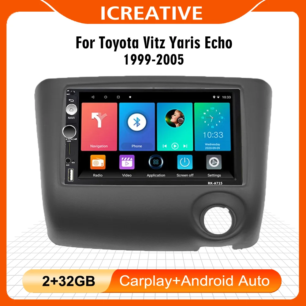 For Toyota Vitz Yaris Echo 1999-2005 7 Inch 2 Din Car Multimedia Player Head Unit with Frame GPS Navigation Android Autoradio