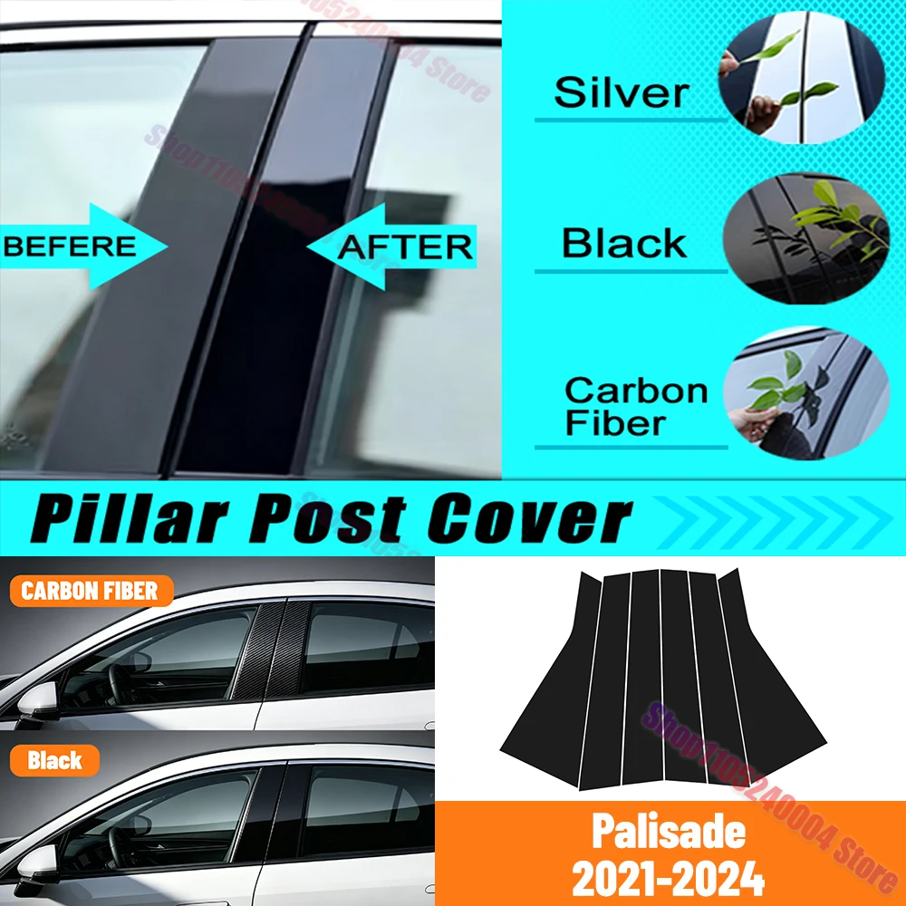 6Pcs Window Door Column B C Pillar Post Cover Trim For Hyundai Palisade 2021-2024 Decoration Stickers Accessories