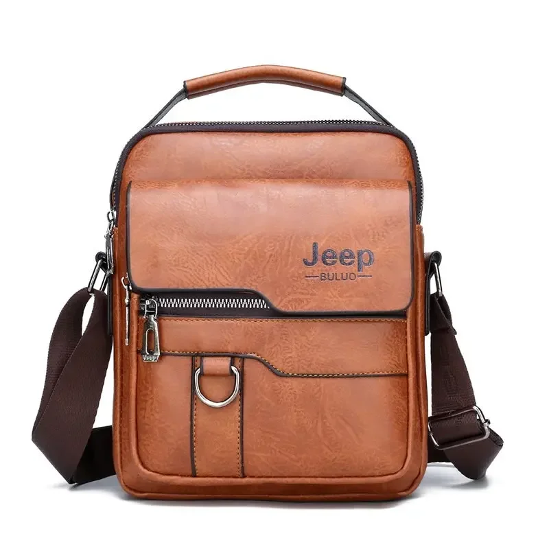 Jeep Buluo Men\'s Shoulder Bag Large Capacity Wear-Resistant Pu Messenger Bag Multi-Functional Waterproof