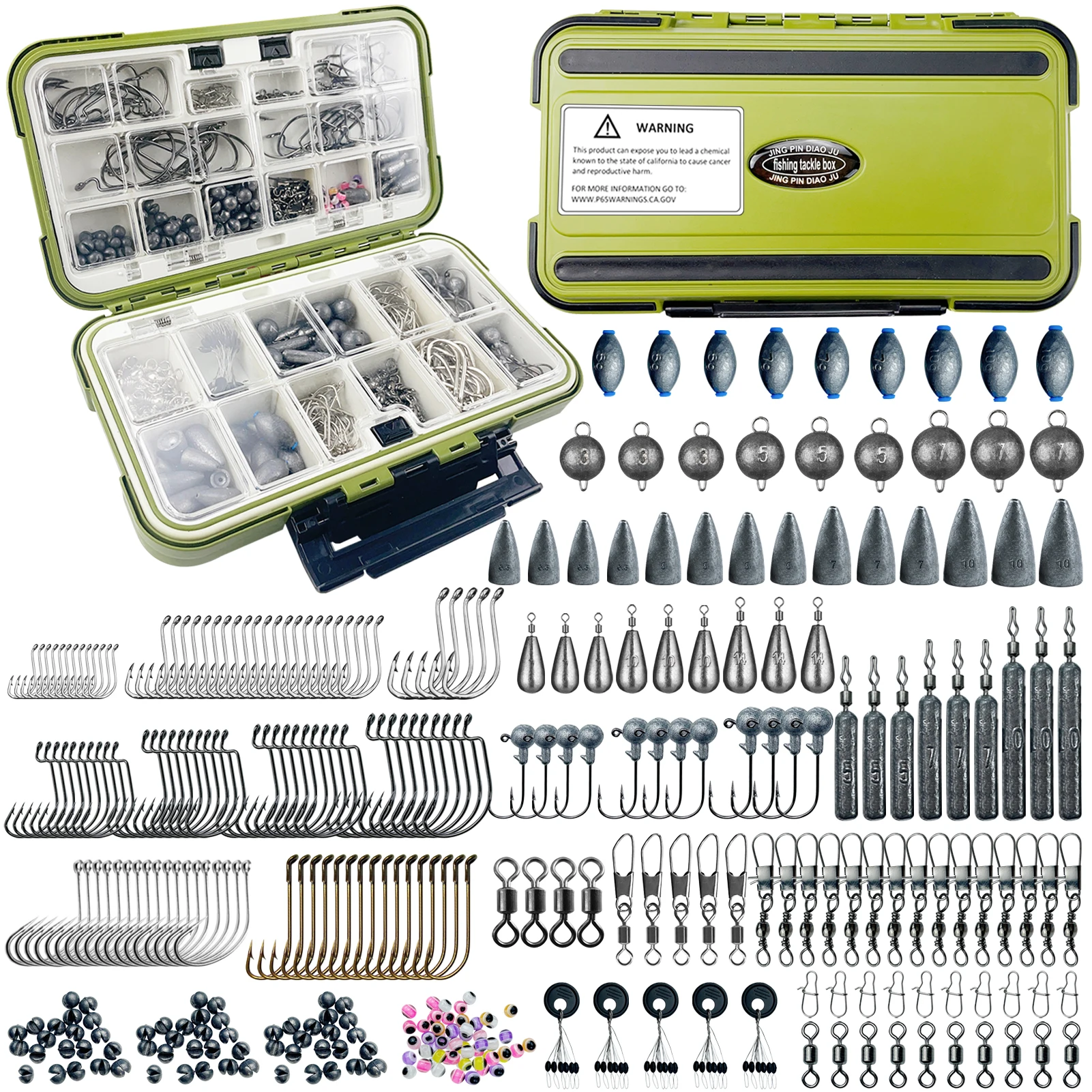 

306pcs Fishing Weights Set Mixed Sinkers Crank Jig Hooks Bait Lures Acceccories Swivels Snaps Beads with Multigrid Box