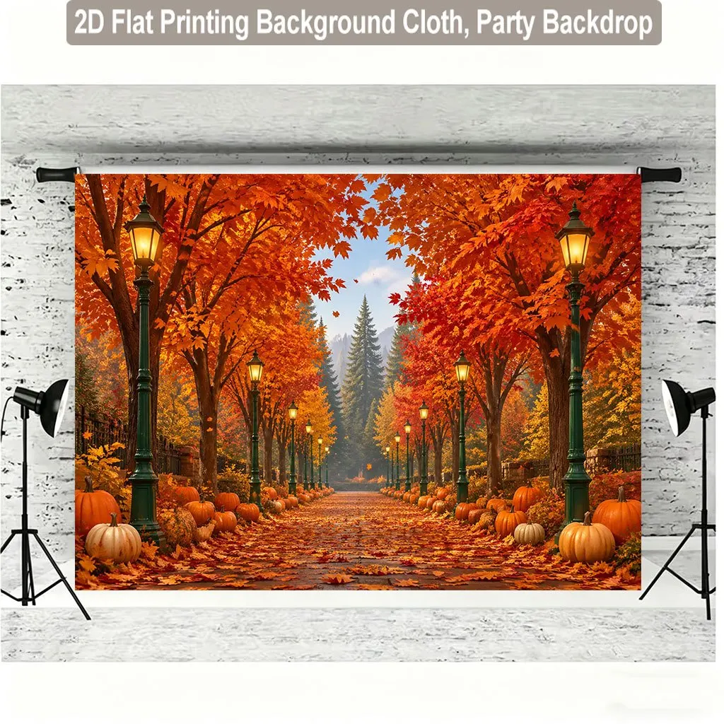 1PC Bannière murale en polyester avec motif feuilles d'automne, chemin et lierre, pour fond photo chambre, décoration de fête, décoration intérieure