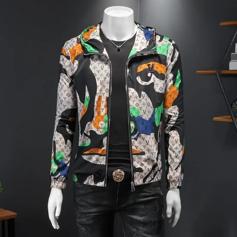 

summer new men's Korean version slim-fit hooded jacket sunscreen clothes printed casual jacket