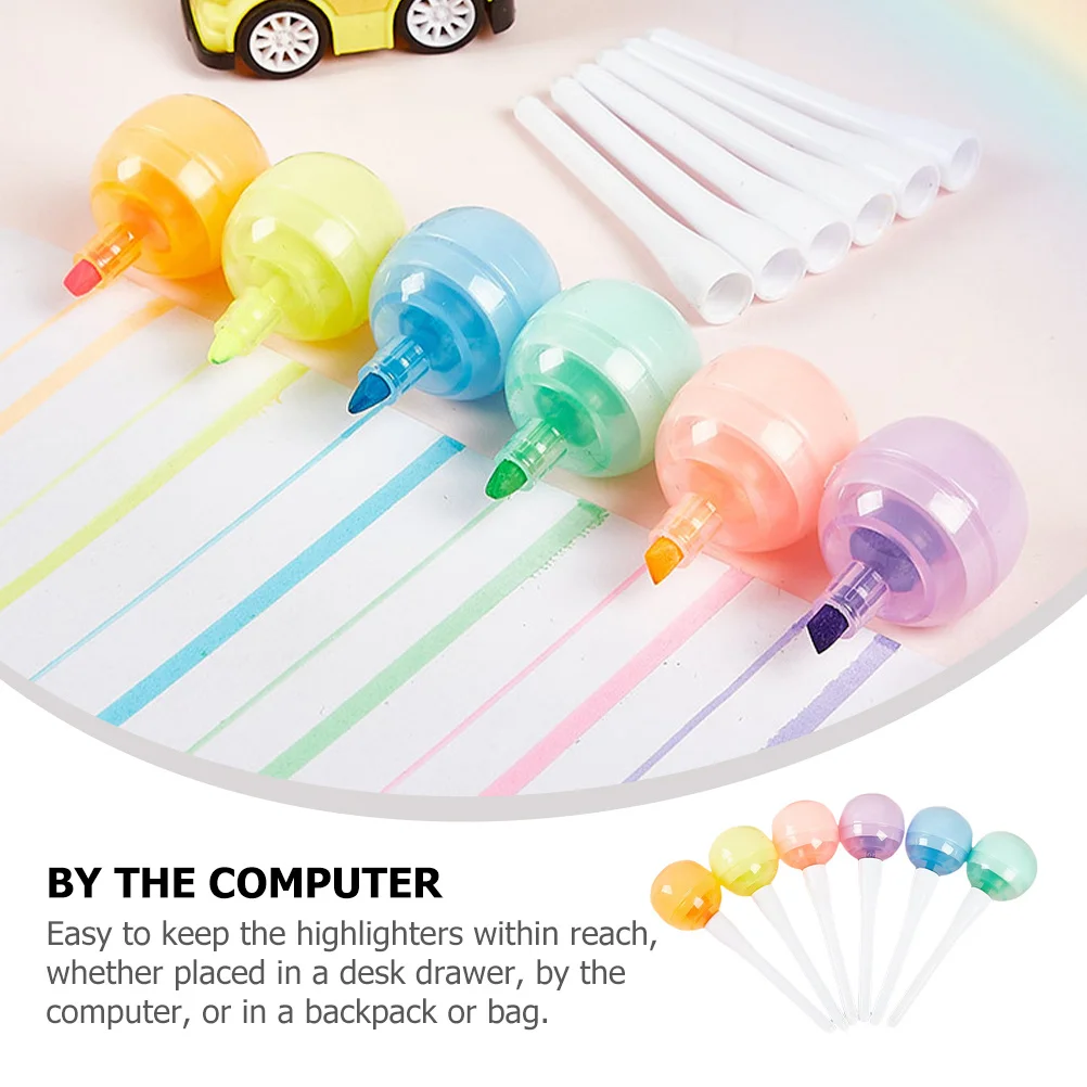 

6pcs Cartoon Highlighter Fluorescent Marker Pens For School Office Note Book Marking Water-Based Ink Long-Lasting Colorful Mini