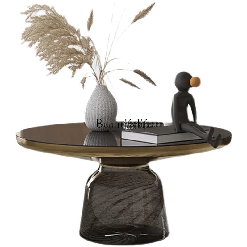 

Italian coffee table small round table simple style glass living room light luxury coffee table