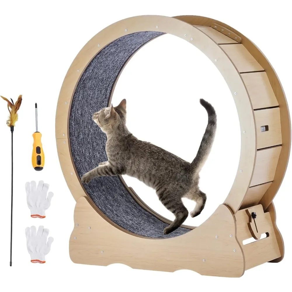 

Wooden Cat Exercise Wheel, 52" Large for Indoor , Running Wheel with Detachable Carpet & Cat Teaser