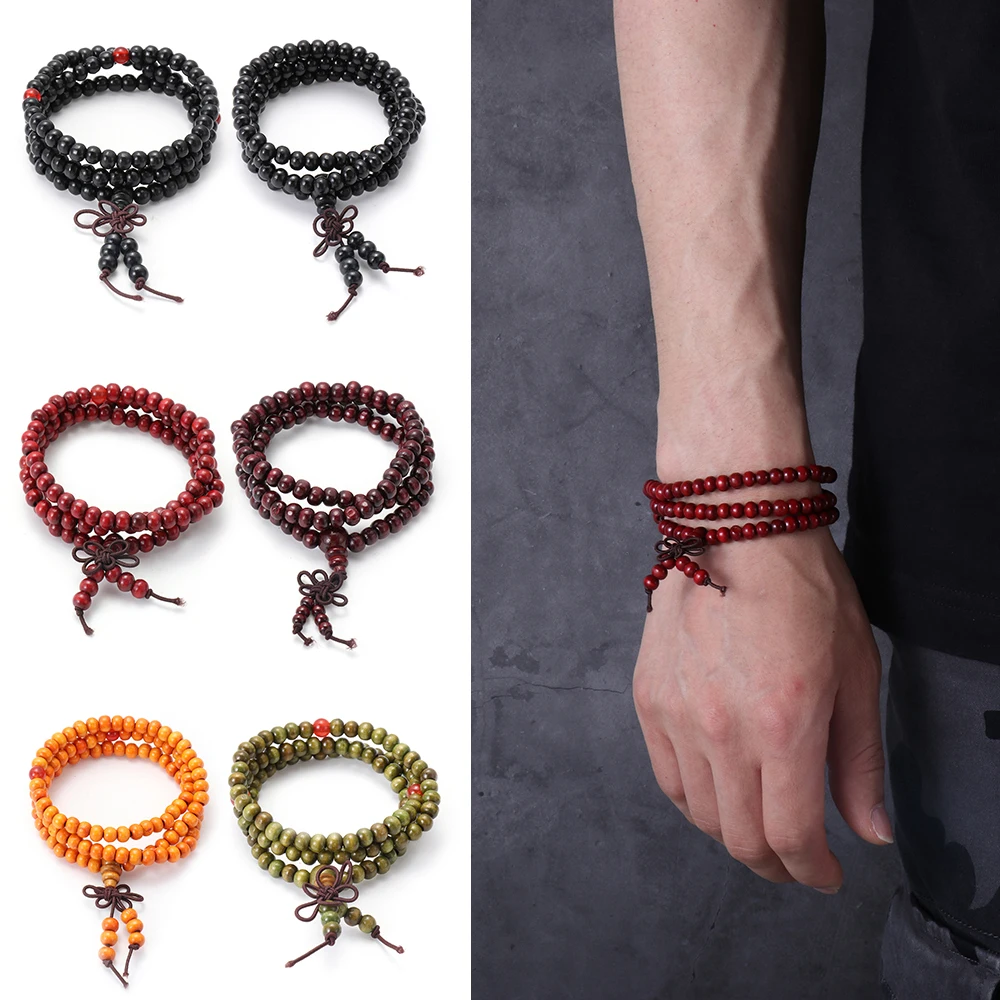 6 مللي متر حبة النساء هدية الرجال البوذية بوذا التأمل الخشب الصلاة حبة الإسورة سوار خشب الصندل الطبيعي