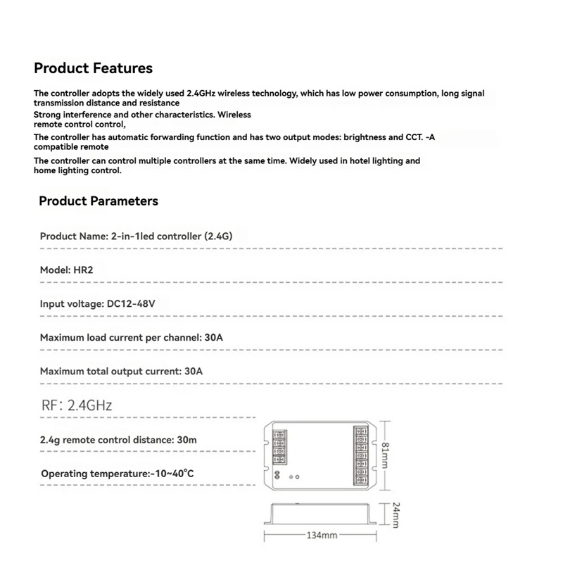 Controller LED 2IN1 Controller 2.4Gwifi+RF Corrente grande Max 30A per striscia LED monocolore/doppio bianco/RGB/RGBW/RGB/CCT