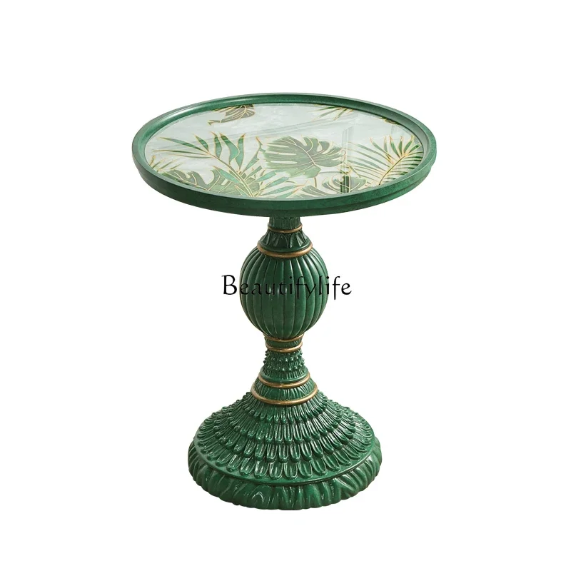 

pg46Enamel emerald solid wood round table display stand luxury reception table