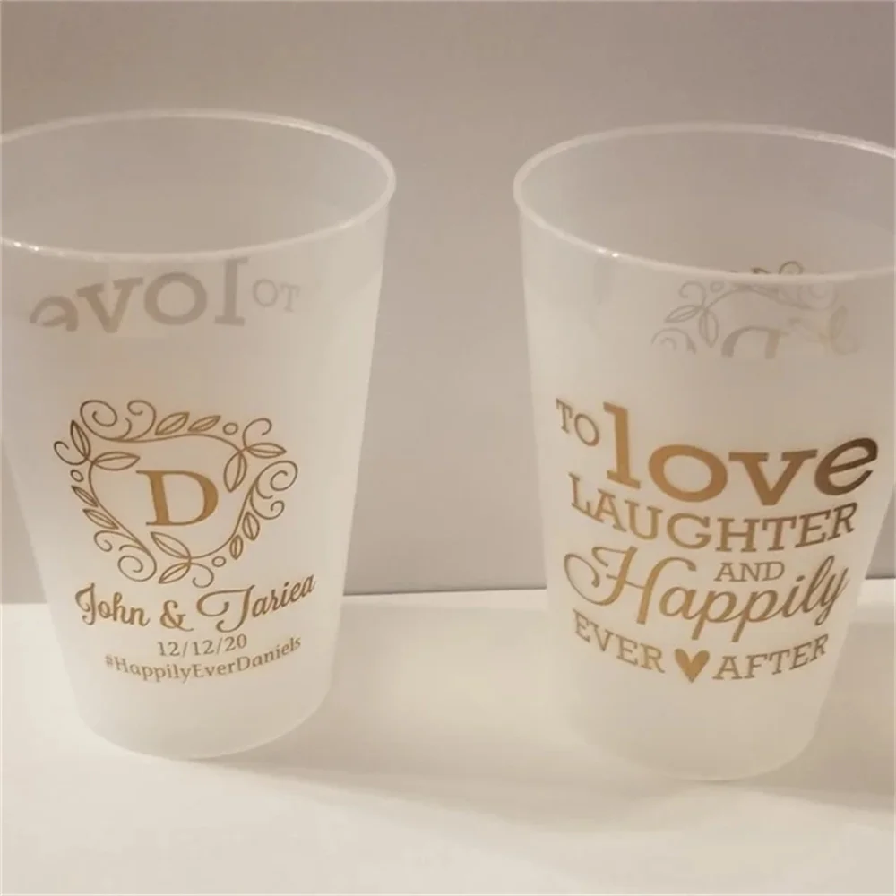 10PCS Frosted Plastic Cups, Love Laughter Happily Ever After, Wedding Favors, Custom Wedding Cups, Personalized Cups (C32)