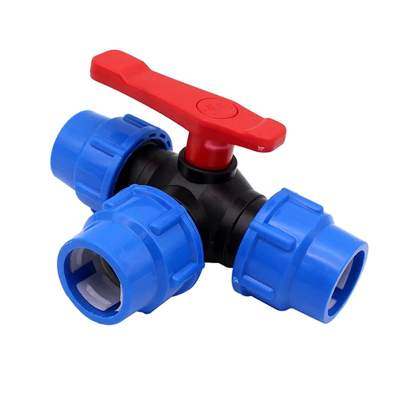Conector Rápido para Tubería de PE de 1/2”, 3/4”, 1”, 1-1/4”, 1-1/2”, 2”, Válvula de 3 Vías Tipo T, Válvula de Bola de Plástico, Accesorio para Tubería de Agua