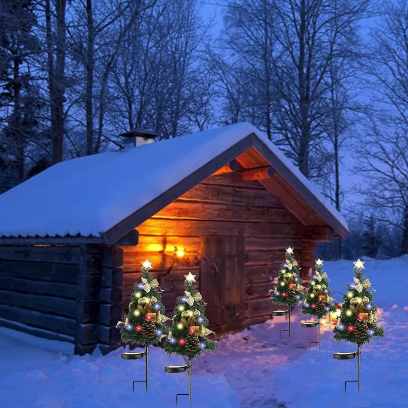 

1/2pcs New Solar LED Four-color Christmas Tree Floor Lamp Outdoor Decoration Christmas Courtyard Lawn Garden Landscape Lights