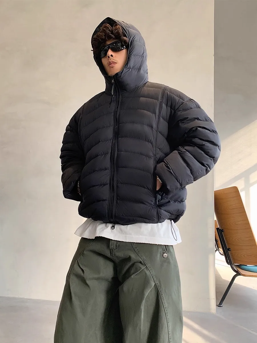 

Large Size American Retro Fibone Pattern Hooded White Du down Jaet Men's Casual Simple Warm Outerwear Trendy