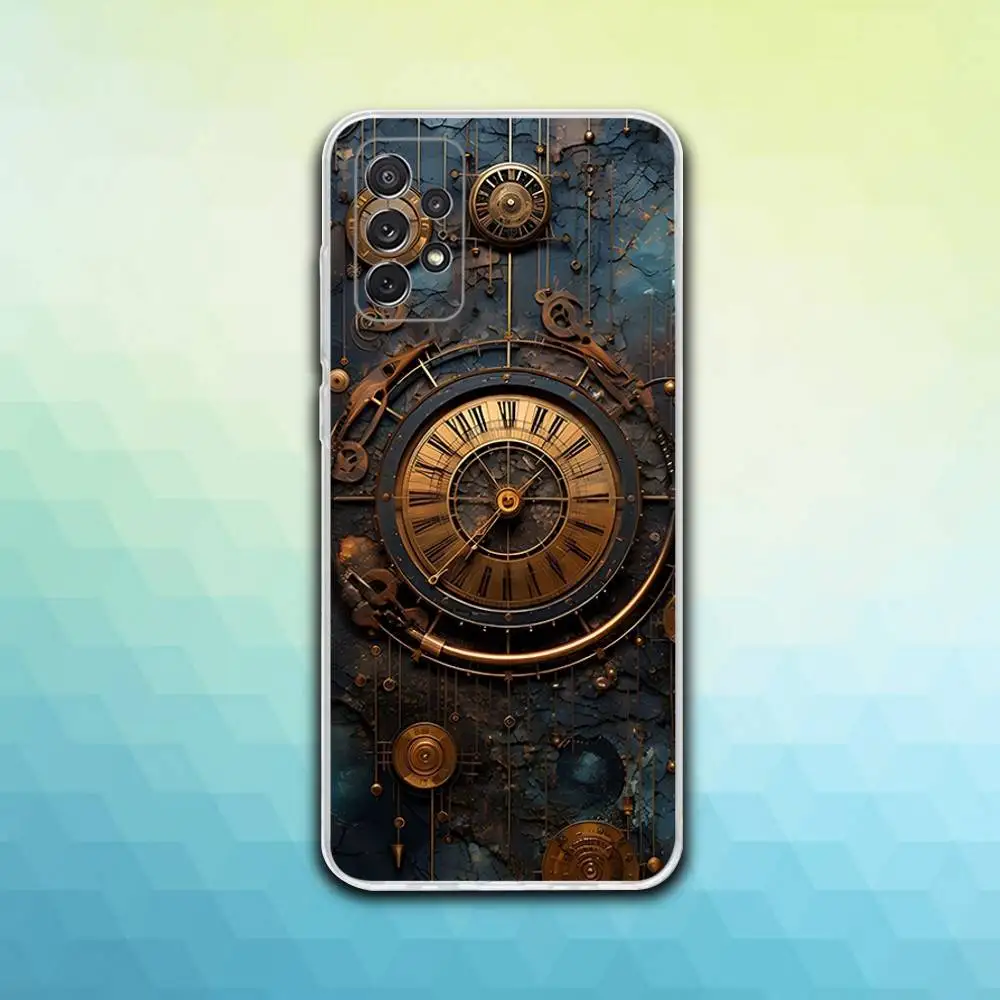 Bússola de madeira relógio arte caso telefone para samsung s30,23,21,22,20, fe lite, s10,9,8,7 pius note20ultra macio transparente