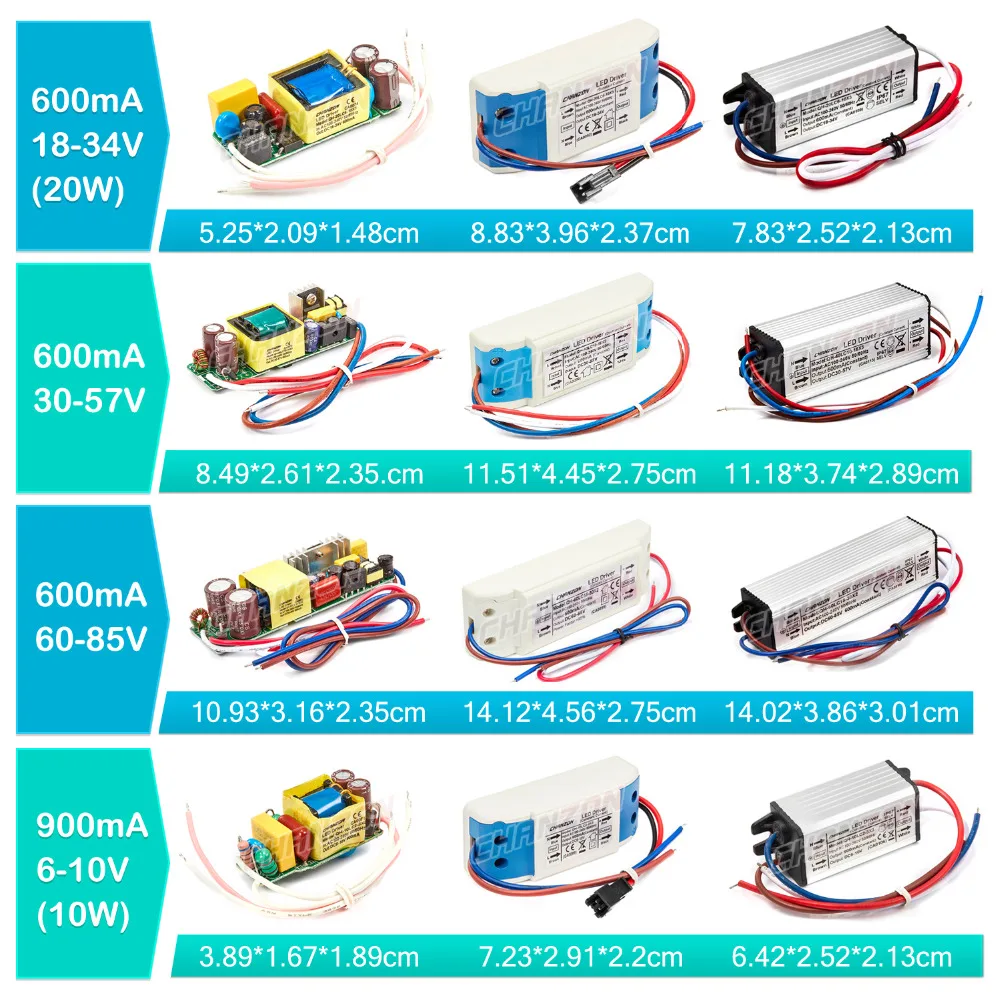 Alimentation de lampe LED étanche, 1W, 3W, 5W, 10W, 20W, 30W, 36W, 50W, 100W, 300mA, 600mA, 900mA, TransDevices, DIY, 1Pc