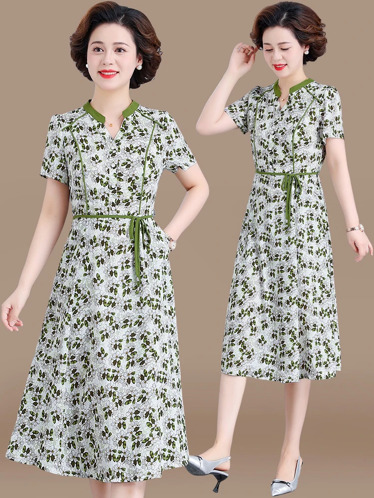 

Модная летняя юбка для женщин среднего возраста из полиэфирного волокна, свободного кроя, с цветочным принтом, с поясом, многоярусная юбка-кейк